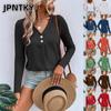 JPNTKY Women's Fashion Casual Solid Color Print Long Sleeve V Neck Blouses & Shirts