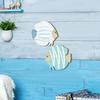 2 Pcs Wood Fish Beach Wall Art Wooden School of Fish Wall Decor Nautical Coastal Theme Wall Hanging Ornament for Bathroom Lake House