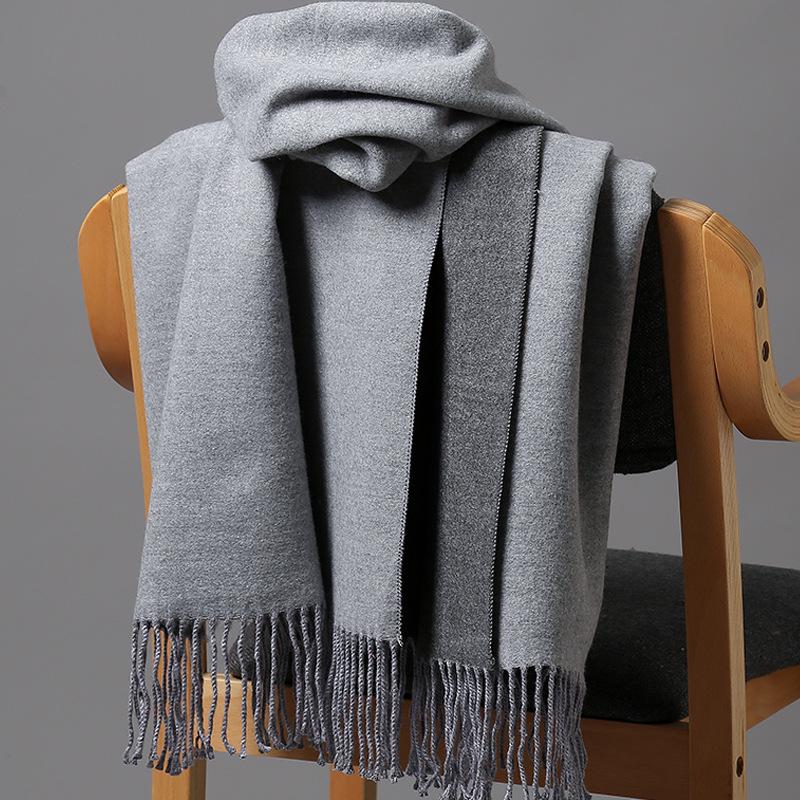 

Женский двухсторонний кашемировый шарф: Двухцветная кроличья шерсть, плотная, теплая, одноцветная шаль, двойного назначения, с корейскими кисточками, незаменимая вещь зимой. 200*65cm