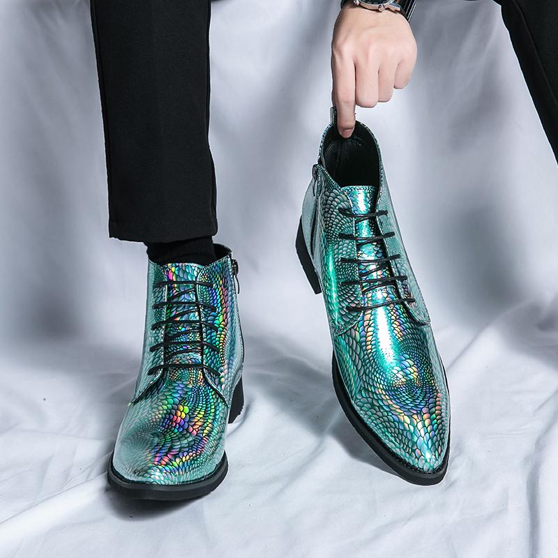 New Gentleman Pointed Glossy Patent Leather Shoes Men High Tops Wedding Party Dress Loafers Designer Male Formal Zapatos Hombre