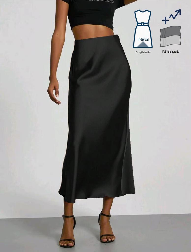 Elegant Satin Midi Skirt - Slim Fit, European Style