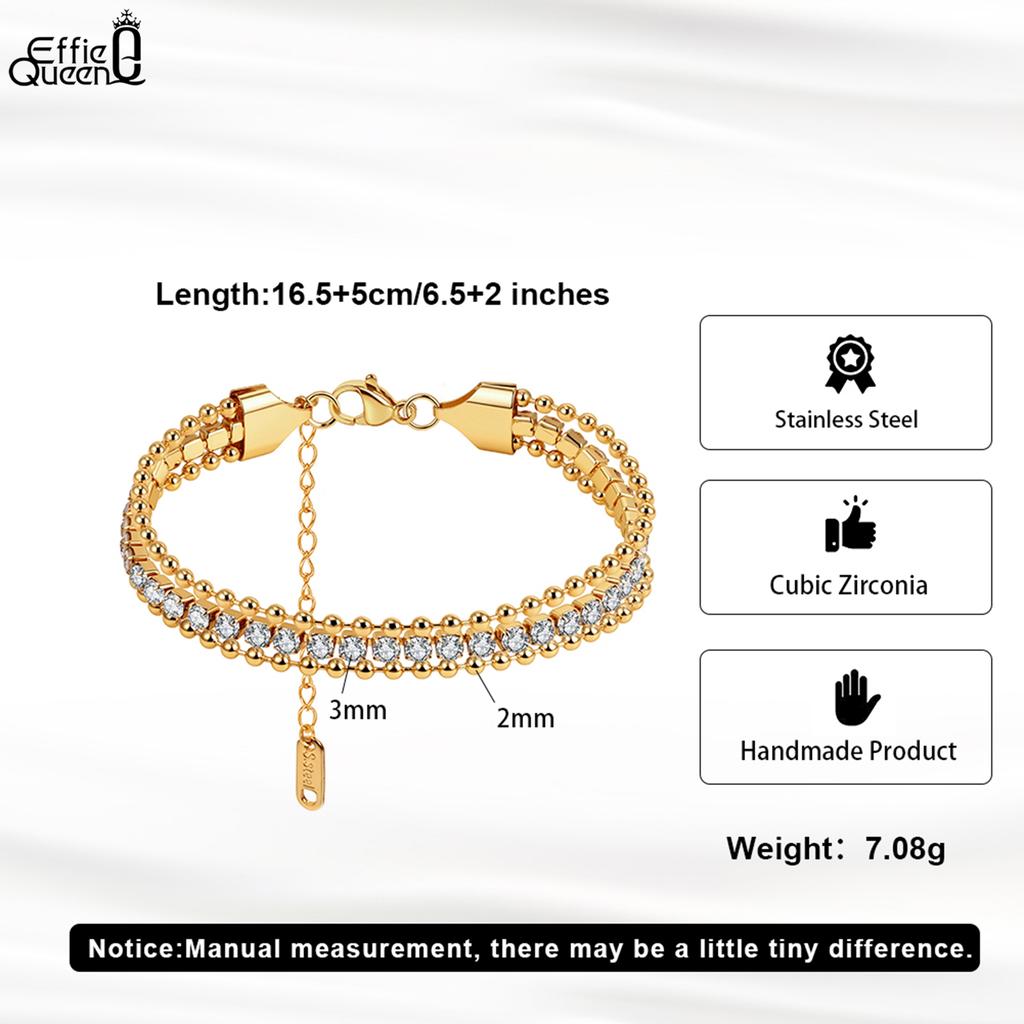 EFFIE QUEEN Edelstahl 18 Karat Gold Runde Perlen Kugelkette Armband Luxuriöser Schmuck für Damen, Herren Hochzeitsparty Bankett STKB06