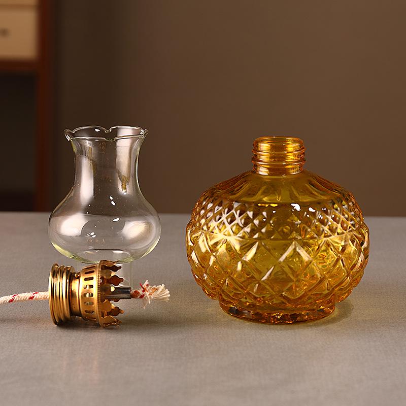 Colorful Glass Ghee Lamp for Buddha, Windproof Kerosene Oil Lamp, Dimmable and Everlasting, Perfect for Worship.