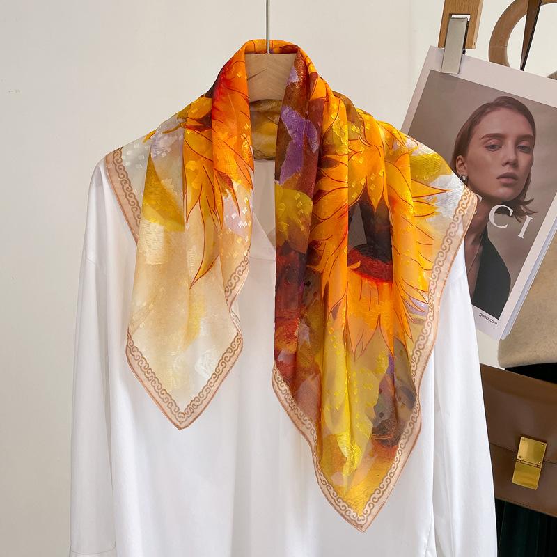 Yellow small square scarf, silk scarf, women s spring, autumn and summer matching, shirt neck protection, scarf, ribbed forging scarf, scarf. no specifications
