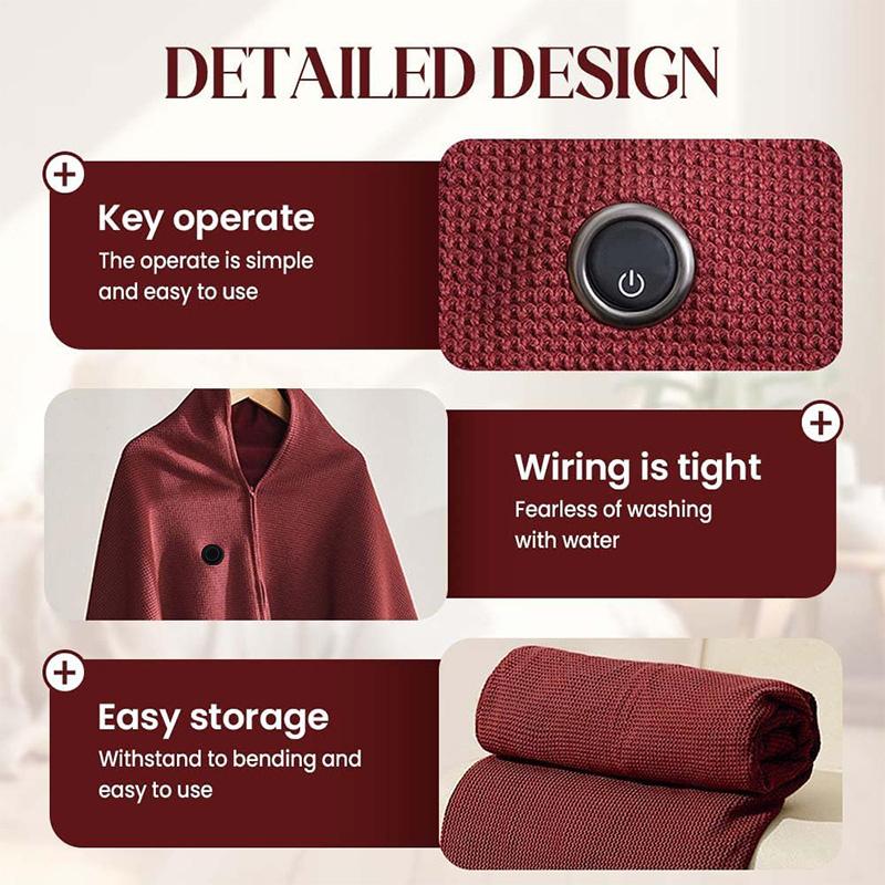 Winter Usb Electric Heated Blanket Wearable 3 Heating Level Heated Shawl Portable Body Warmer Blanket For Home Office Sofa Shawl