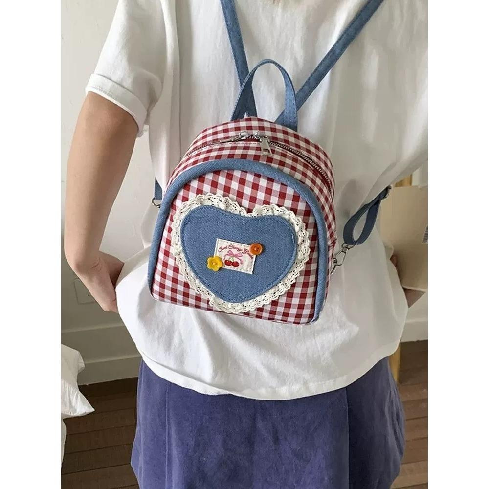 Сумка женская летняя корейская нишевая высококачественная рюкзак милый сладкий красно-клетчатый цветочный кружевной маленький рюкзак женский