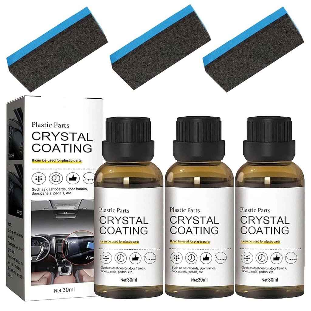 Crystal Coat Reviver, Crystal Coating for Car Plastic Parts, Car Interior Plastics Restorer, Long Duration Refurbish Agent with Spong (3Pcs)
