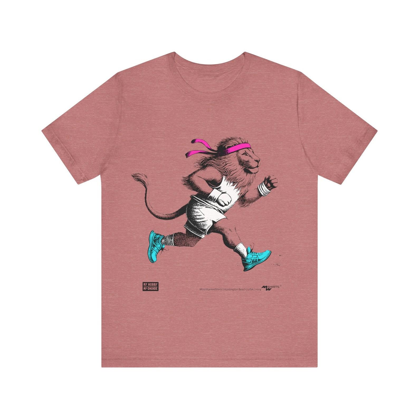 Jogging Lion Tee: Engraving Style Running Outfit, Fun Colors S