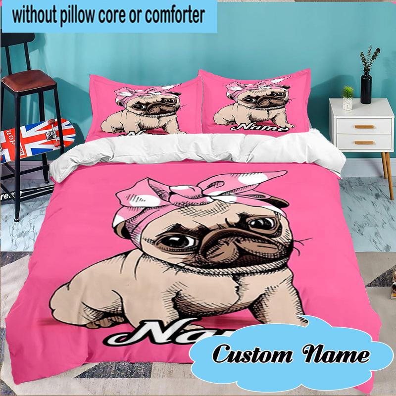 Custom Name 3PCS Vintage Dog Portrait Art Bedding Set Including 1pc Duvet Cover And 2pcs Pillowcases for Bedroom, Dormitory Gift Home Decor