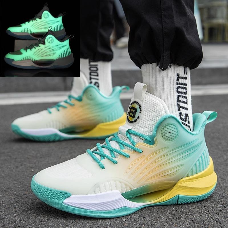Basketball shoes men's summer breathable high-top shoes shock-absorbing luminous wear-resistant sneakers men's