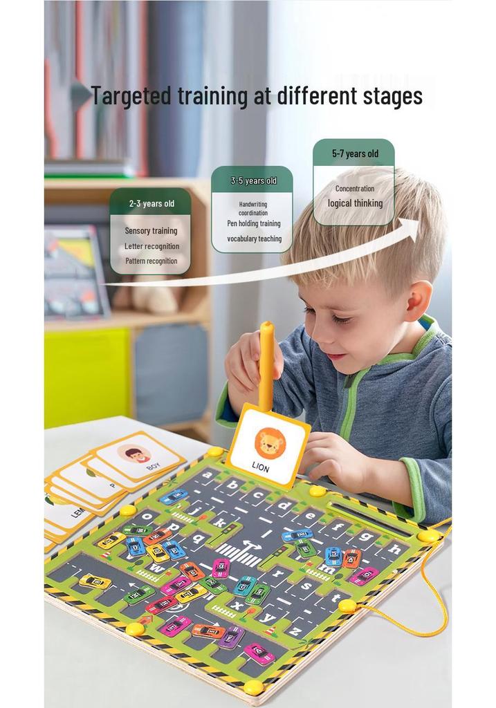 Wooden Toy Car Parking Maze: Children's Pen Control Training Board