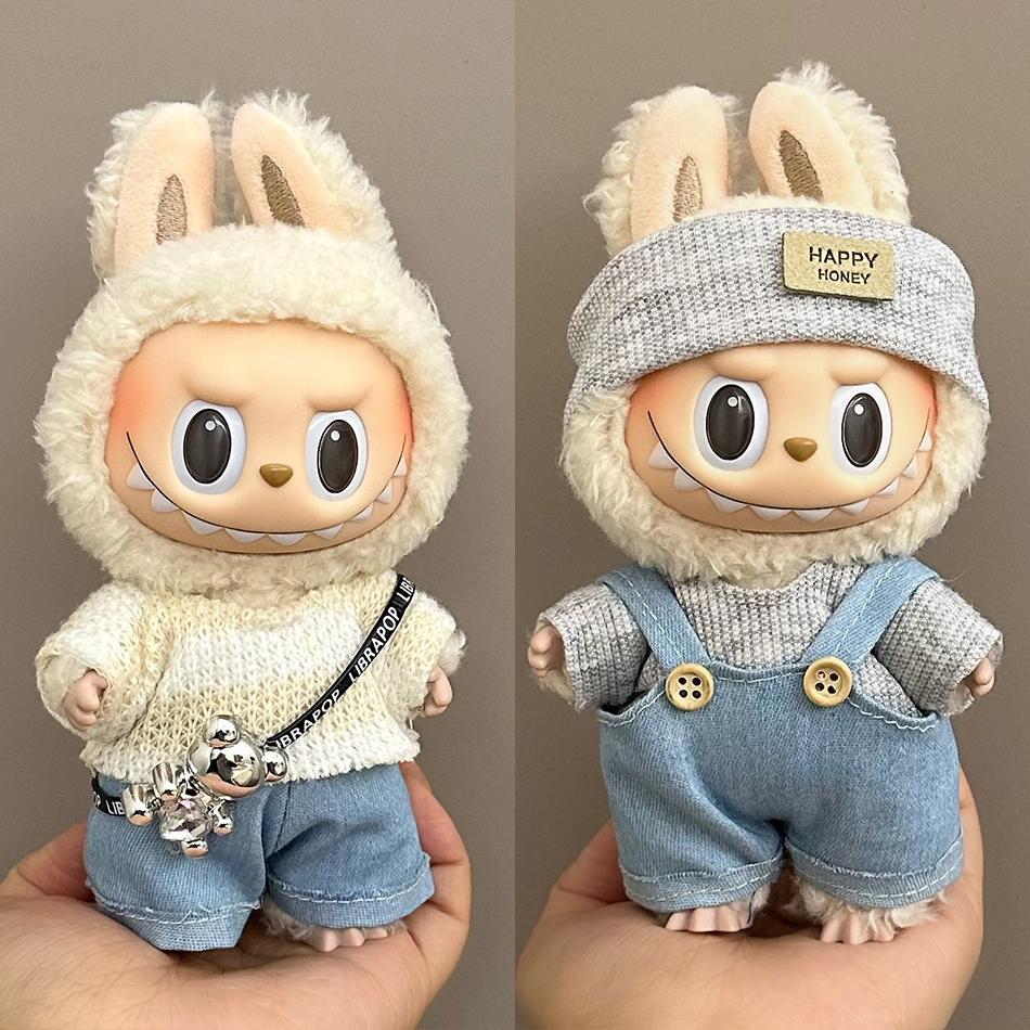 17cm Labubu Clothing Cute Accessories Autumn Replacement Clothes Bag Hat Set Plush Doll Accessories Clothing Accessories