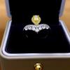 S925 Sterling Silver Teardrop Yellow Diamond V-Shape Crown Ring for Index Finger
