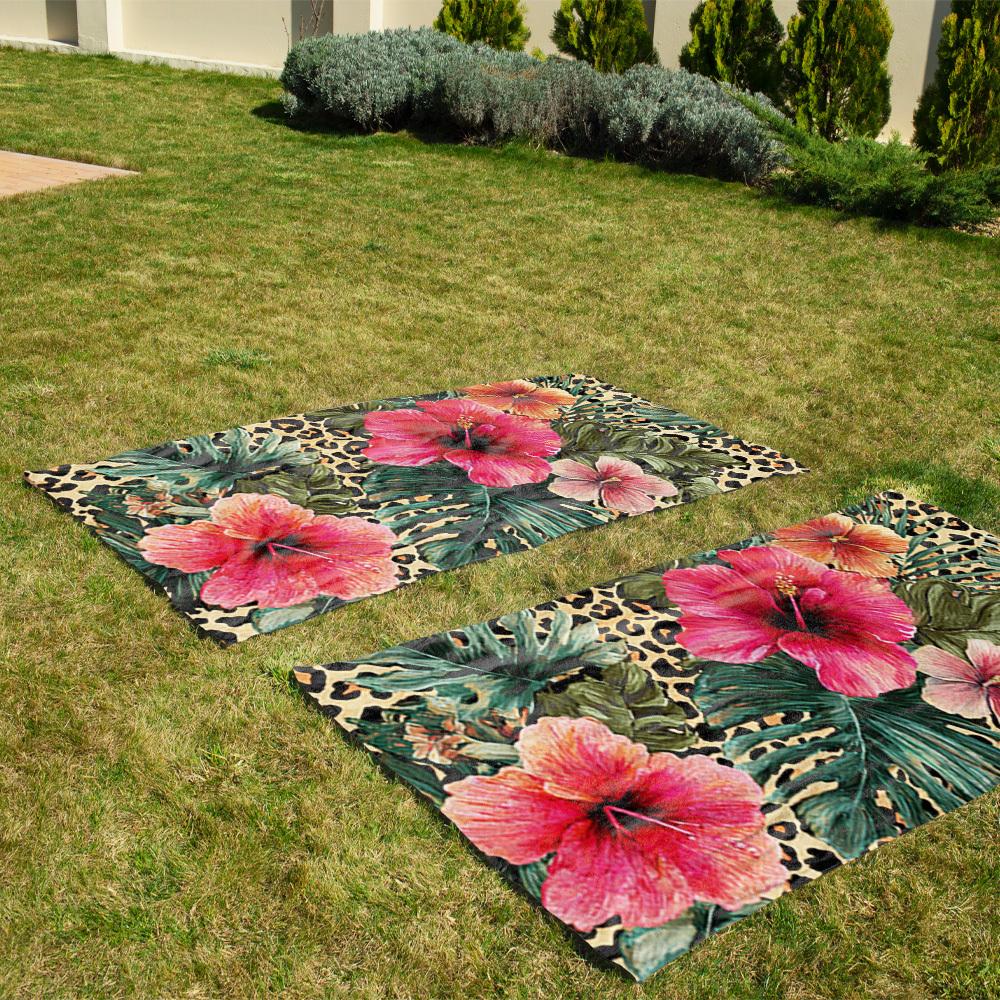 Leopard Tropical Flower Beach Towel 1Pc Microfiber 2D Flat Printed Sandproof Waterproof Summer Pool Swim Bath Towel