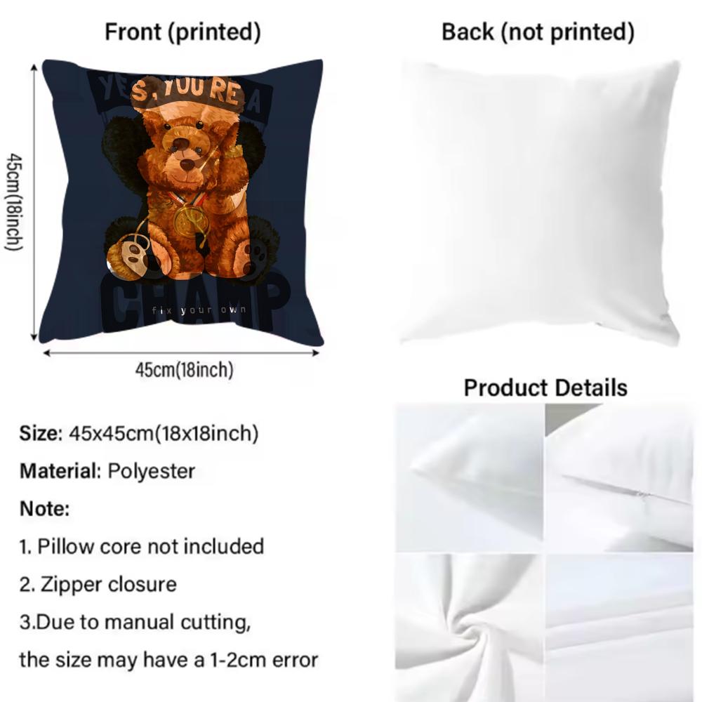 Childish-Hearted Friends Teddy Bear-B Pillow Case Anti-Dustmite Pillowcase Invisible Zipper Silky Short Plush Sofa Cushion Cover
