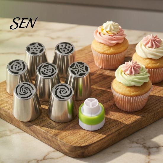 Bakery Supplies for Home Bakers 7PCS Russian Piping Tips Set, Stainless Steel Cake Decorating Easy Frosting Nozzles Cakes Nozzles, Baking Wedding