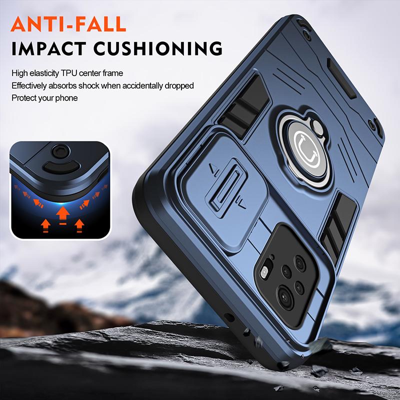For POCO M5S Black Armor Magnetic Ring Bracket Phone Cases For Xiaomi POCO M5S Hard PC Heavy Duty Anti Fall Cover For Poco m5s