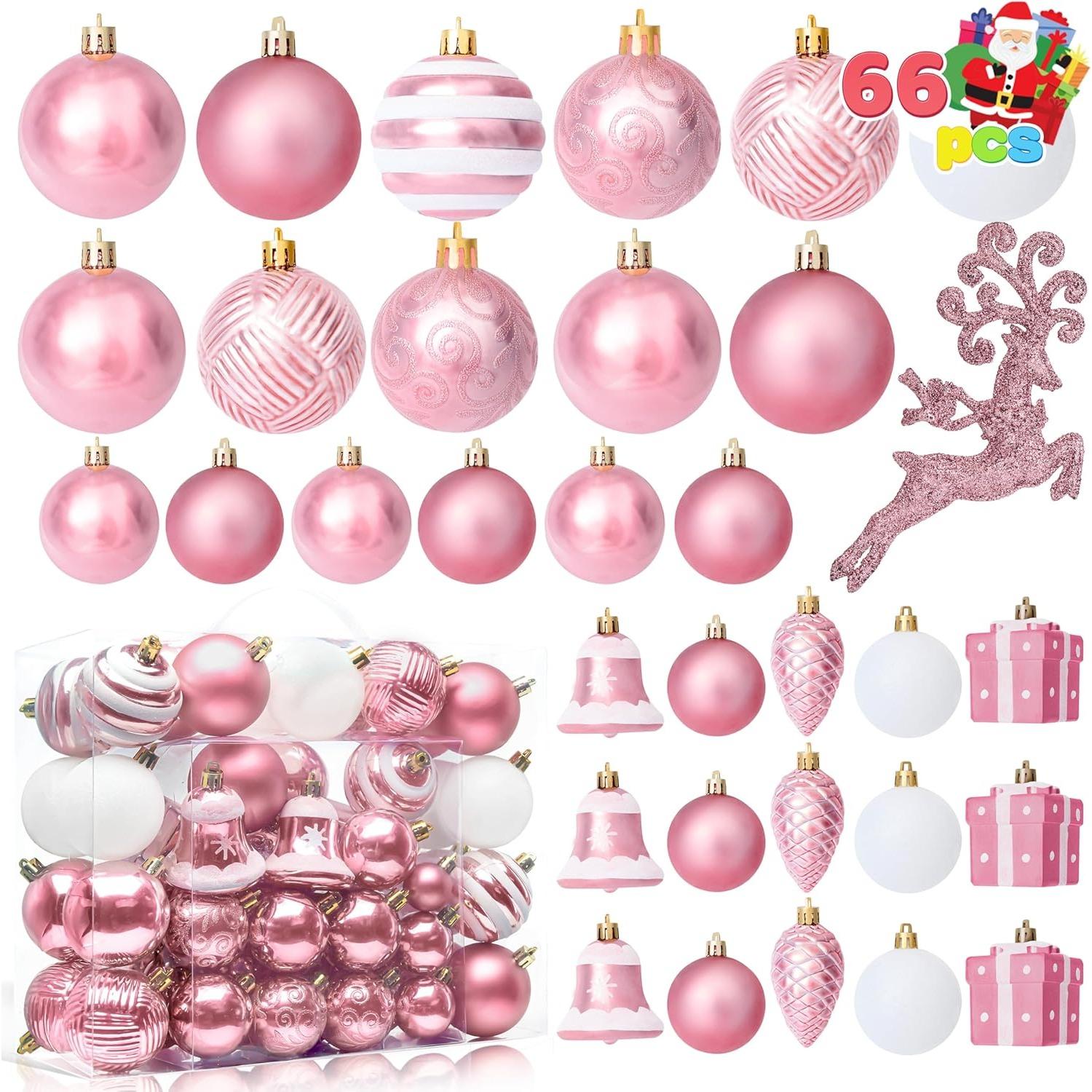 

Joyfy Pcs Christmas Balls Ornaments Set Pink Shatterproof Plastic Tree Xmas Hanging Decoration 66 for Round Sensory Compression Bouncy Durable Elastic others