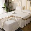 3pcs Set Raw Cotton Bed Romance Dust Protector Cover Soft Bedspread Embroidery Lace Edge Bed Skirt with 2pcs Pillowcase