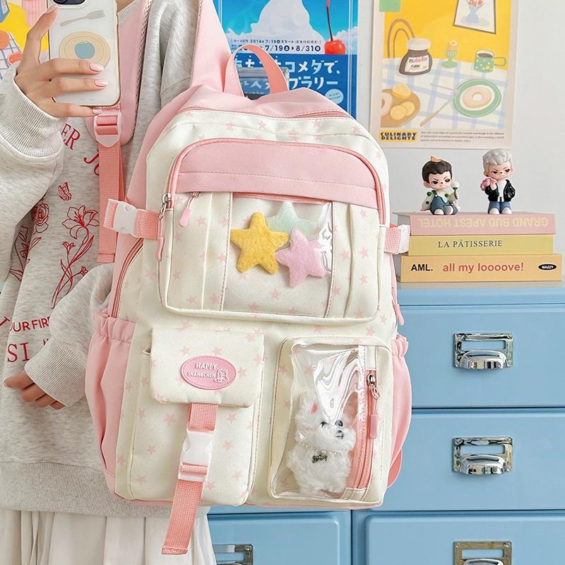Schoolbag Japanese ins new high-value schoolbag sweet contrasting color splicing bar pain bag junior high school students lightweight backpack