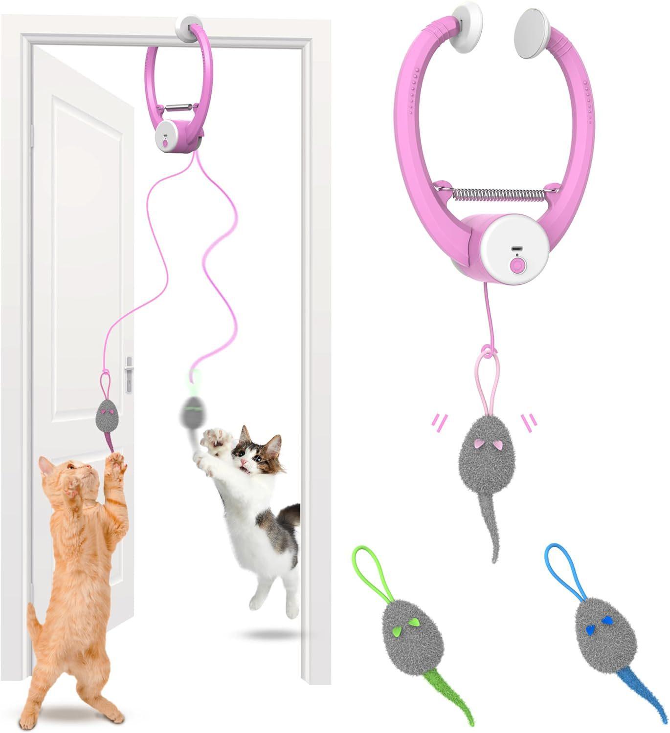 NCI PET Hot Sale Colorful Electric Bouncing Mouse Cat Toy, Door Hanging Automatic Interactive Teaser for Indoor Kitten Self Play (Pink,24*14*6.7cm) розовый