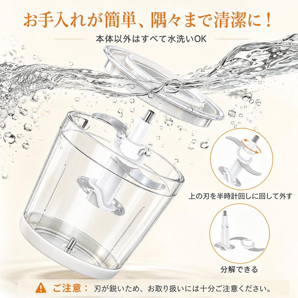 Happilaff 350W High-Power Food Processor, 5-in-1 Function: Chopper, Stainless Steel 4-Blade, 600ml Glass Bowl, Mixer/Chopper, Washable, Overheat Prote