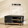 TV Stand On Casters with Brakes, TV Cabinet with Cupboard and Adjustable Shelf, Black and Oak