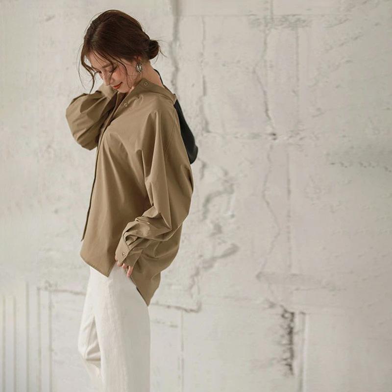 Autumn Women's New Bat Sleeve Loose Shirt Women's Stand Collar Slit Women's Shirt