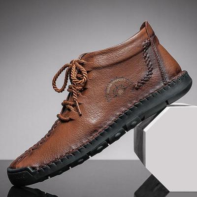 Bottes en cuir pour hommes automne hiver bottes de neige imperméables chaudes en peluche bottes de moto en plein air bottines pour hommes