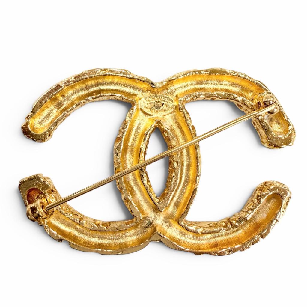 Great CHANEL Brooch COCO Mark Lava gold Women 93A Used