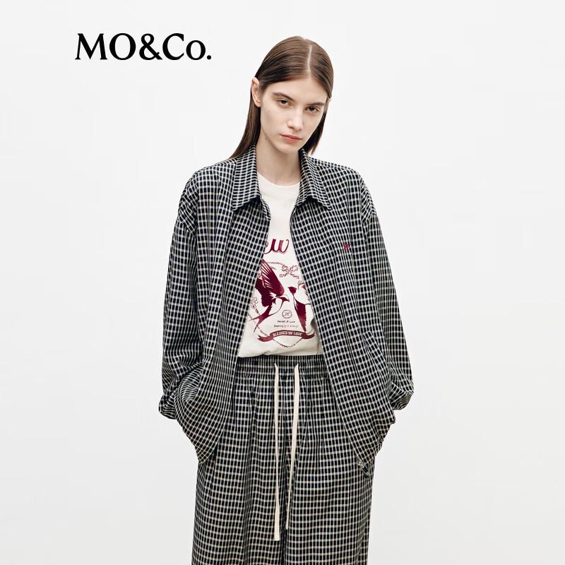 MO&Co. Plaid Lapel Collar Long Sleeve Top