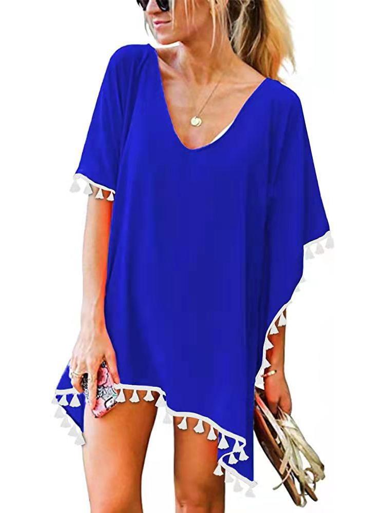 

Женское шифоновое платье-накидка большого размера с кисточками для пляжа One Size