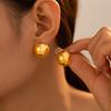 18K Gold Plated Titanium Smooth Half-Round Stud Earrings - Simple, Fashionable, Niche Design.