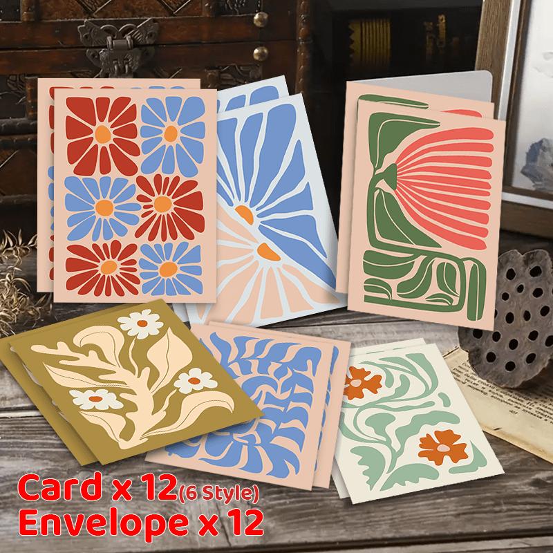 12pcs/set Assorted Modern Folk Art Greeting Cards with Envelopes – Versatile Cards for Weddings, Thank Yous & Congratulations