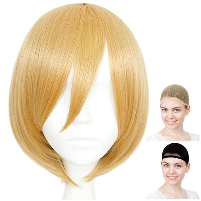 CaseEden Cosplay Wig, Premium, Smooth Short Bob with Gold Blonde Hair (WIG6091)