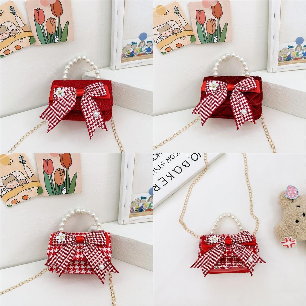Butterfly Knot Stylish Girls Handbag Pearl Shoulder Bag For Children With Design Cute