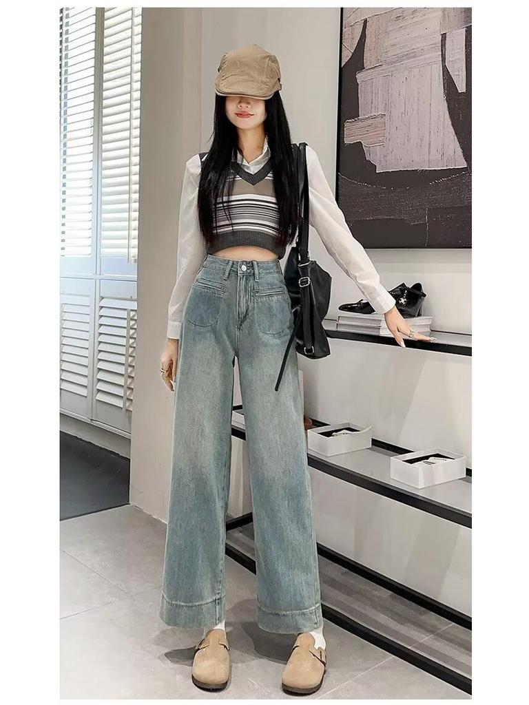 Women's High-Waisted Retro Straight-Leg Jeans - Spring & Autumn 2024 Collection