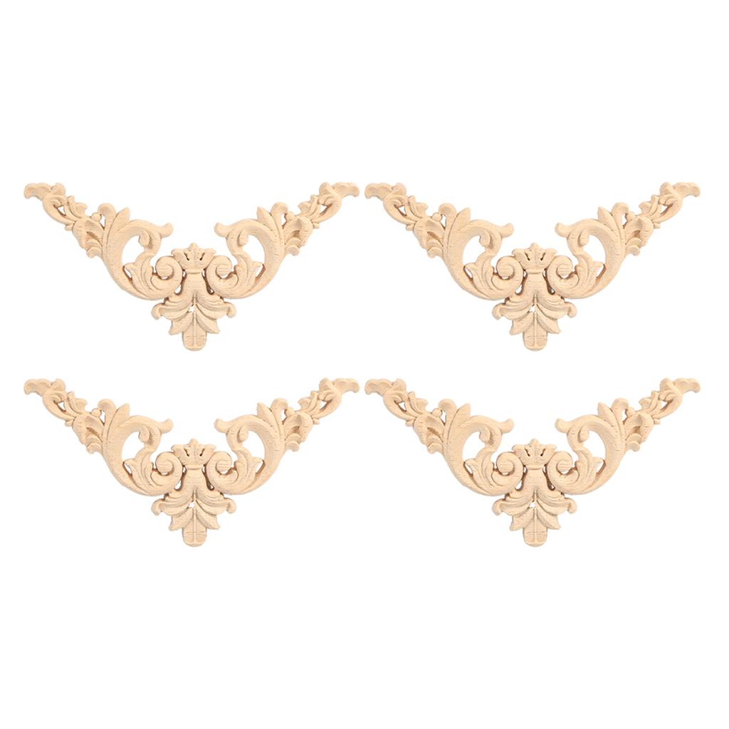 4 STÜCKE Gummi Holz Geschnitzte Ecke Onlay Applique Möbel Blume Form Unbemalt 12x12 cm