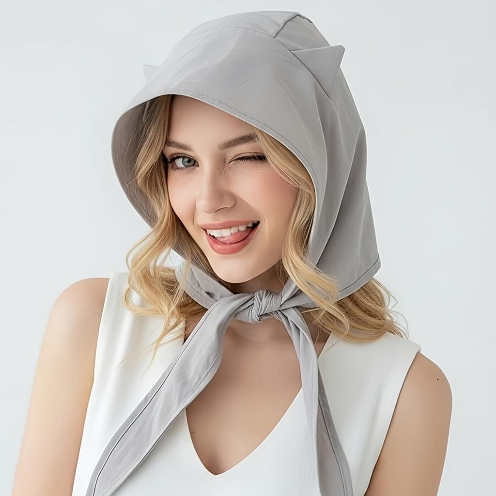 1Pc Naughty Little Devil Strap Sun Hat, Quick-Dry Sun Protection Ear-Wrap Headscarf Hat, Cute Cat Ear Design To Make Your Face Look Smaller, Novelty