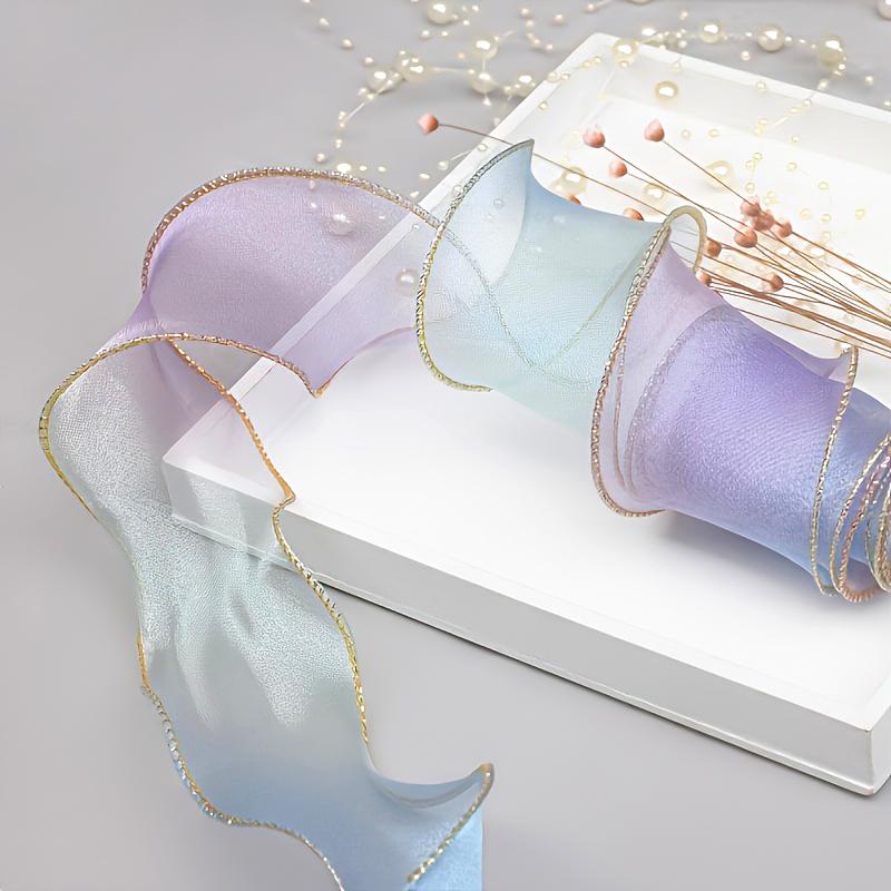 4cm X 10Yards/Roll Wrapping Ribbon Bouquet Packaging Sewing Accessories Party Colorful Gradient Hair Accessory Making Multi-Color