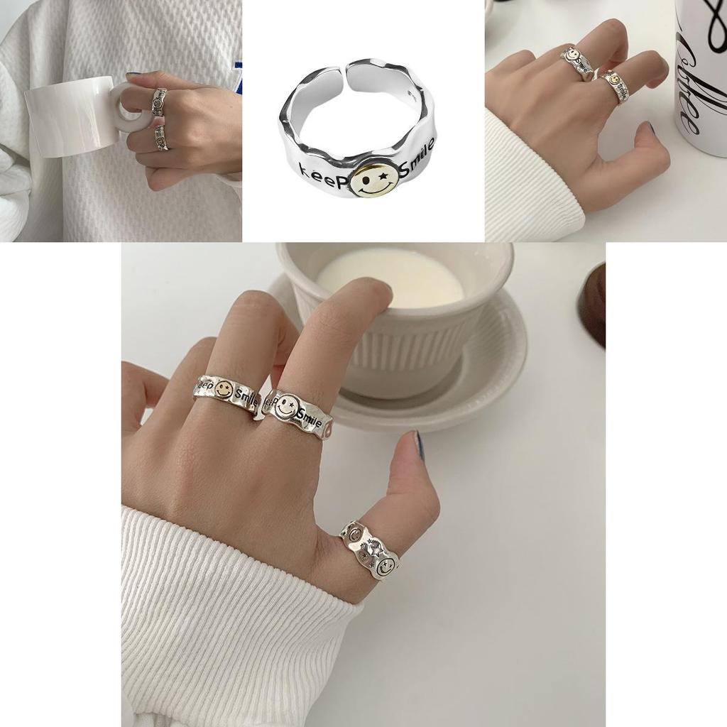 Schicker unregelmäßiger Smiley-Gesicht verstellbarer Ring für Damen in zeitgenössischer koreanischer Ästhetik mit 925er Silber