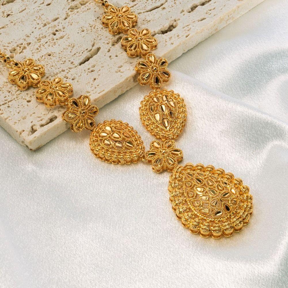 Gifts Dubai Jewelry Sets Plated African Bridal Jewelry Sets Gold Color Necklace Earring Set  Bride