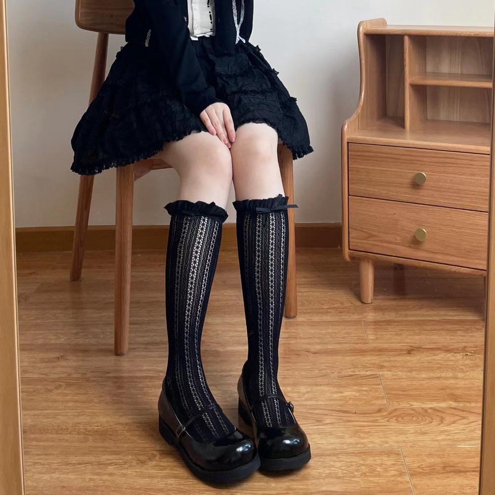 Lace Mesh Knee High Socks Sweet Matching Calf Socks Cute JK Fishnet Stockings  For Women Girls