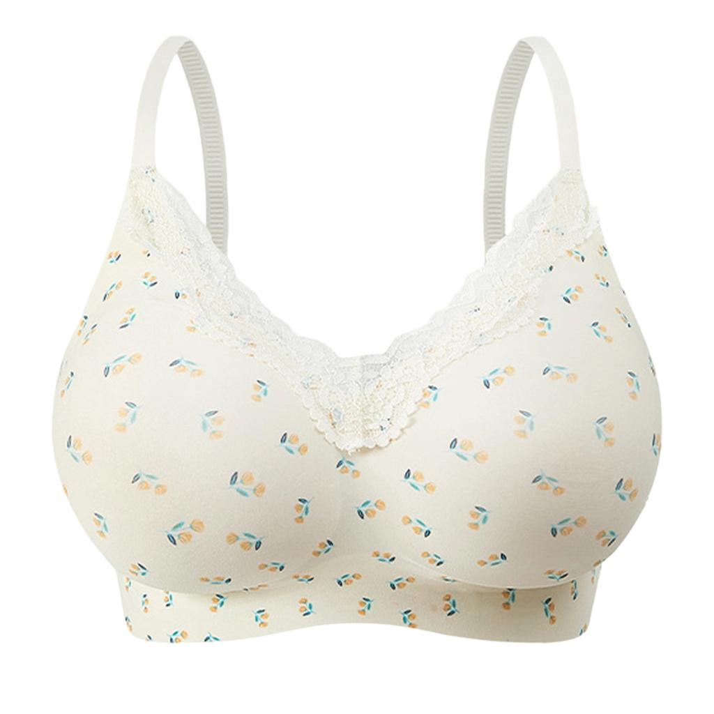 Women's French Floral Expansion Bra, Women's Gathering Sweet Lace Edge Without Steel Ring Bra