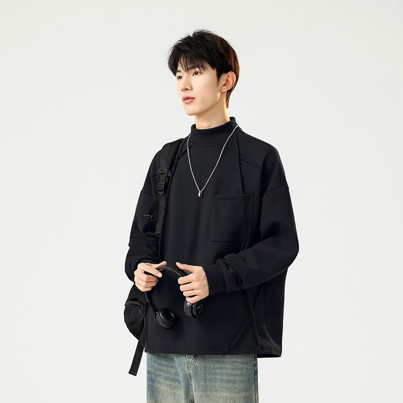 Crew Neck Sweater Men's Autumn and Winter Warm Semi-turtleneck Loose Casual Men's Long Sleeves