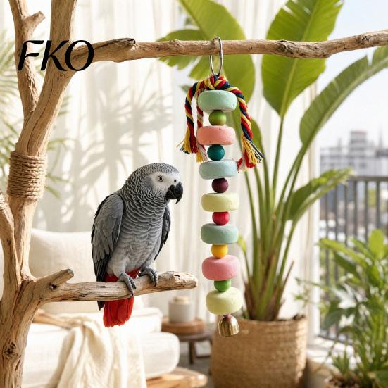 Parrot Beak Grinding Stone Stone, Colorful Beaded Chew Toy with Bell, Birdcage Cage Accessories Hanging for African Grey Cockatiels
