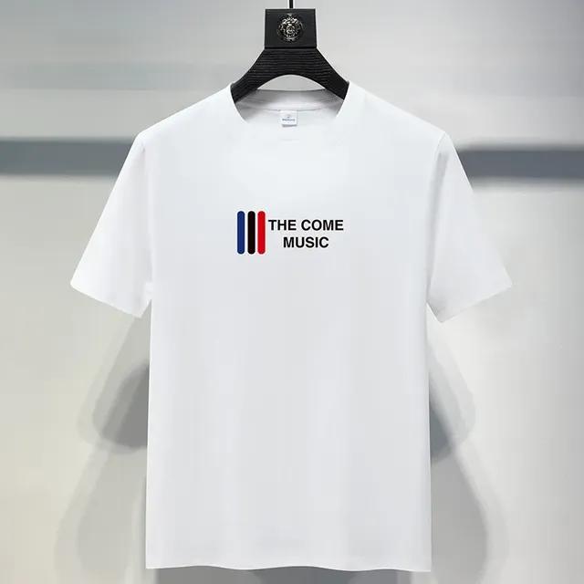 Pánské bavlněné tričko s krátkým rukávem a kulatým výstřihem, volného střihu, s letním motivem Paříže a anglickým nápisem.