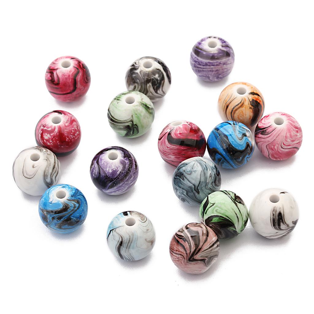 30-100pcs Resin Beads 6 8 10 12 14mm Ink Painting Mixed Color Round Loose Spacer Beads for Jewelry Making DIY Necklace Bracelets
