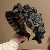 Luxury Korean Style Women Black Lace Hairband with Rhinestone Flower Headband Wide Edge Hair Clip Female Hairpin New Headwear