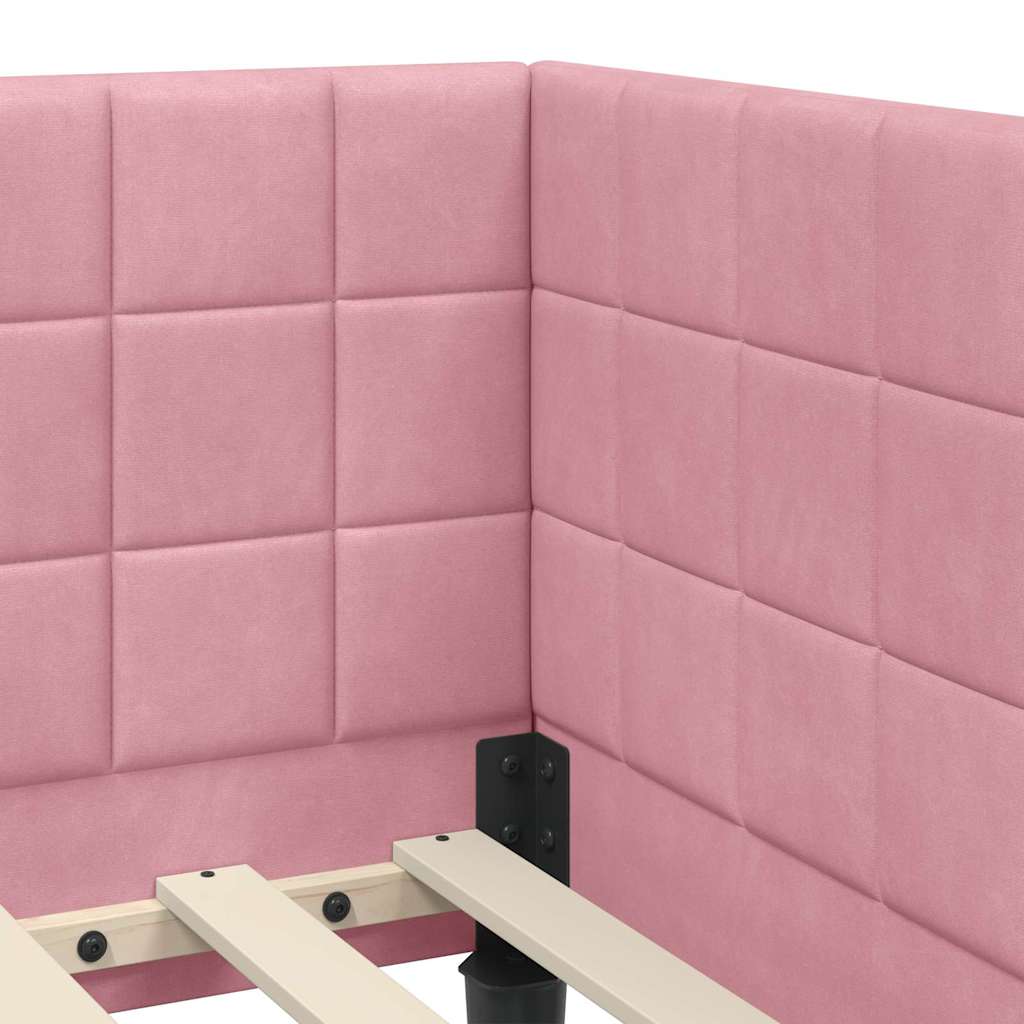 Corner Bed Frame with Headboard Pink 80 cm x 200 cm Velvet